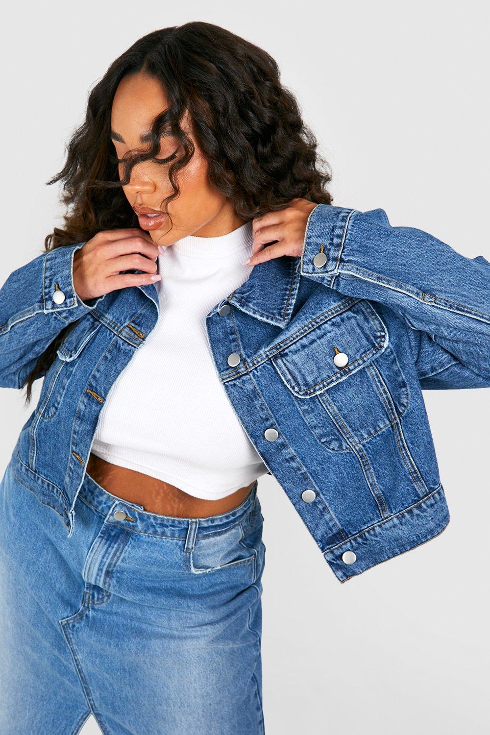 Veste en jean courte grande online taille